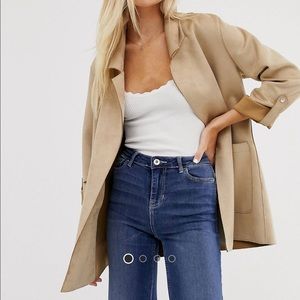 Beige Faux suede throw on jacket